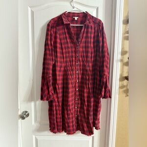 Cato Red Plaid Flannel Raw Hem Button Up Dress 18/20W. Jan-18